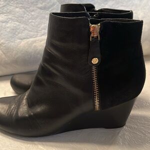 Kiera Black Wedge Suede and Leather Ankle Boots 8 M